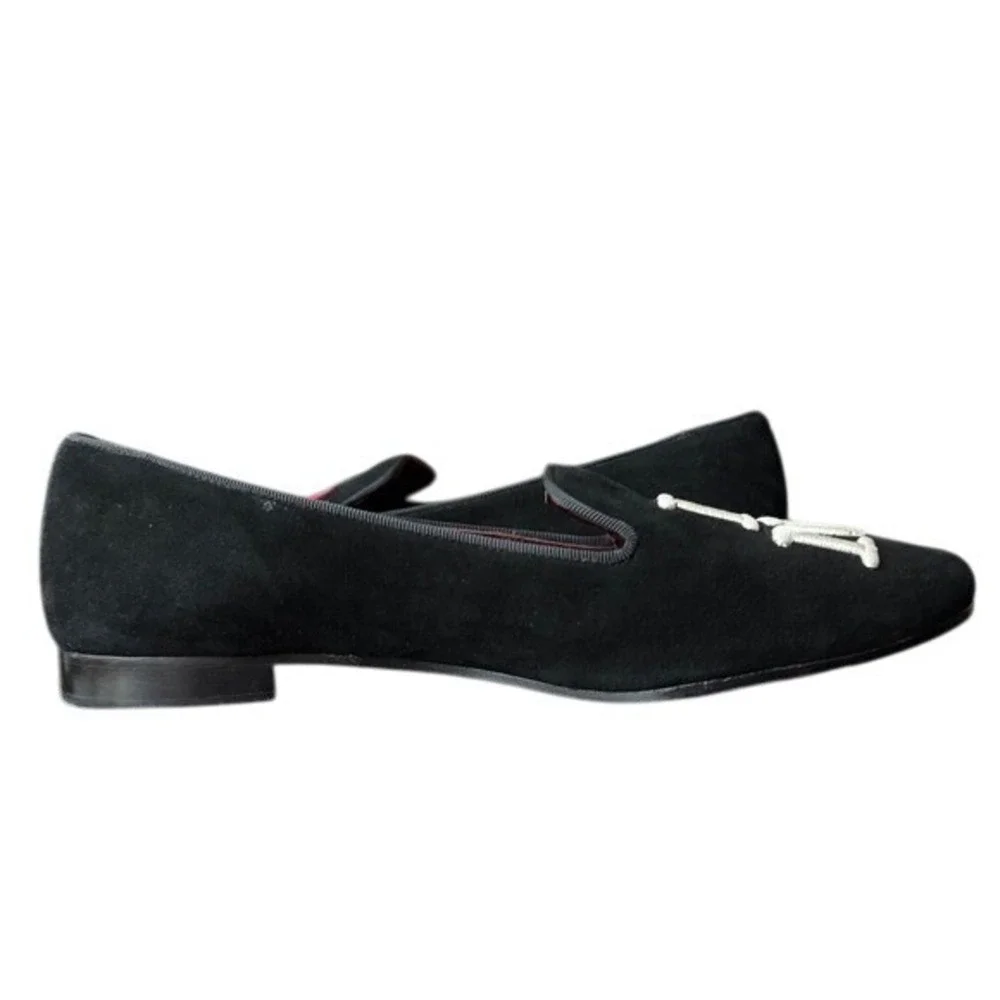 Kate Spade Lounge New York I Love NY Flats Black Suede Embroidered‎ Size 8.5